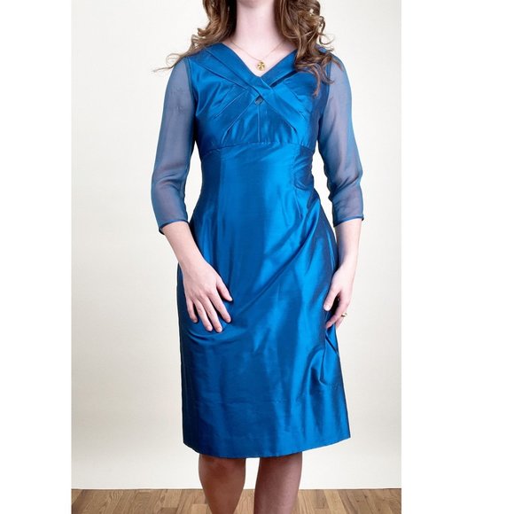 Vintage 50s 60s Handmade Silk Midi Dress Sheer Formal Cocktail Wedding Guest - Picture 4 of 7